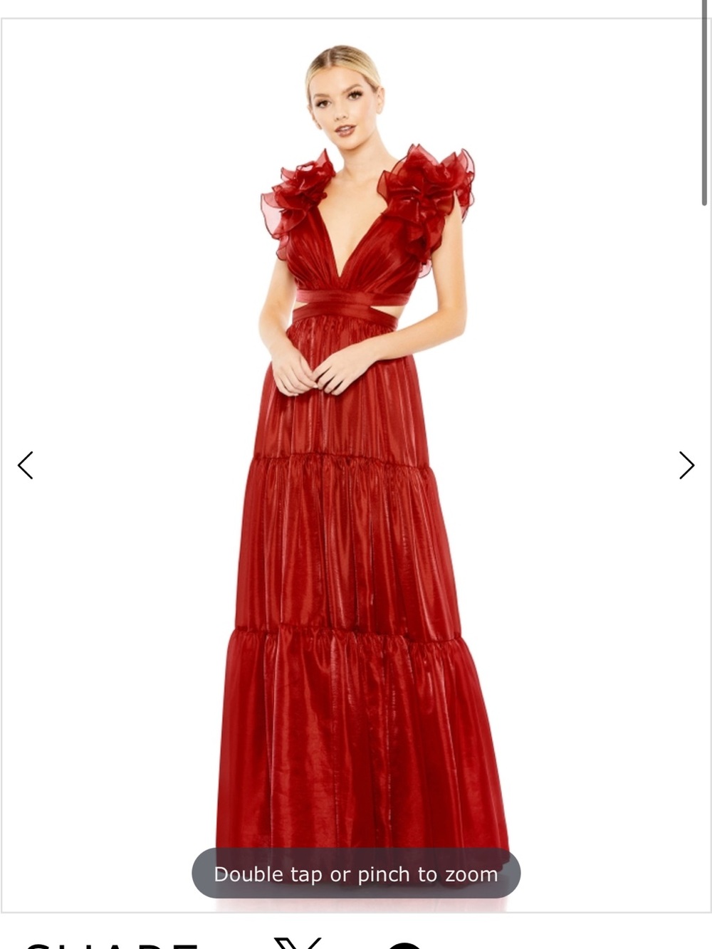 Mac Duggal 49528 Ruffled Shoulder Tie Back Maxi Dress